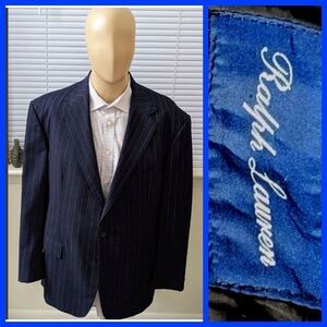Polo Ralph Lauren Blazers Mens 43/37R Black Pin Stripped Sports Coat Suit Jacket